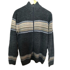 Vintage Zip Up Neutral Wool Blend Turtleneck Knit Cardigan Sweater Small